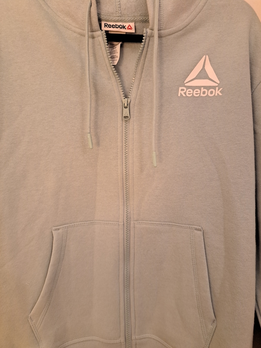 Reebok beautiful Sage Green color ,Full-Zip Hoodie with White Logo,pockets, NWOT
